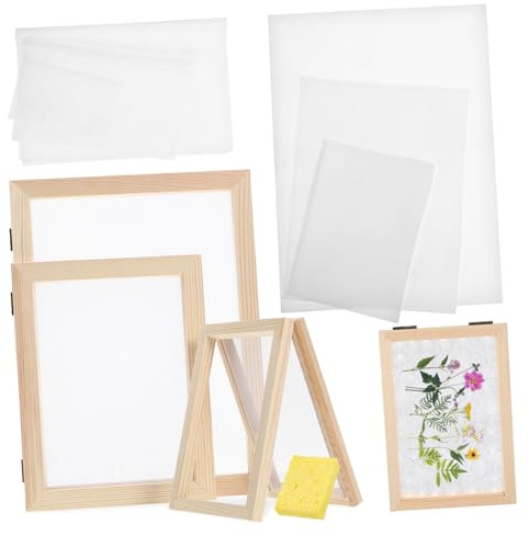 LIFKOME Marcos de Madera para Fabricación de Papel Kit Artesanal con Pantallas de Malla y Absorbentes Marco Resistente y Pulido para Manualidades y Actividades Escolares