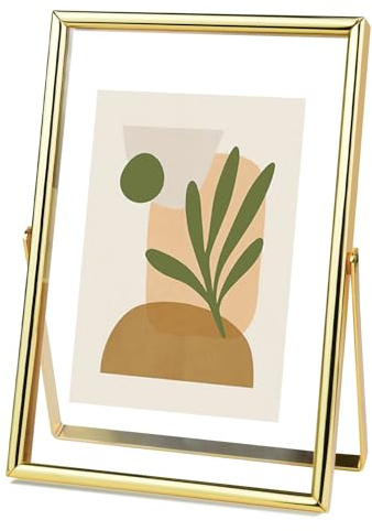 Andiker Cornice flottante in stile vintage, con vetro su entrambi i lati, per tavolo, decorazione verticale squisita per casa, ufficio, matrimonio (oro)