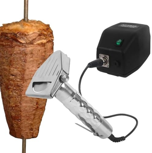 Cuchillo eléctrico para kebab, shawarma, doner, rebanador de kebab para uso doméstico o de restaurante, cortador de gyros de carne en rodajas, 8000 RPM, con 2 cuchillas para cortar kebab turco
