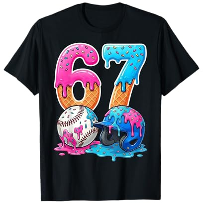 Baseball Ice Cream Drip 67 Helmet Bats Boys Sports Game Day T-Shirt