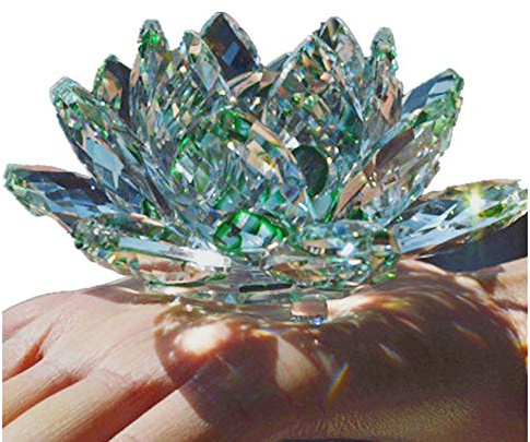 TYGJB Fin kvarts kristall lotus blomma naturliga stenar och mineraler Feng Shui sfär kristaller blommor för bröllop souvenirer (grön)
