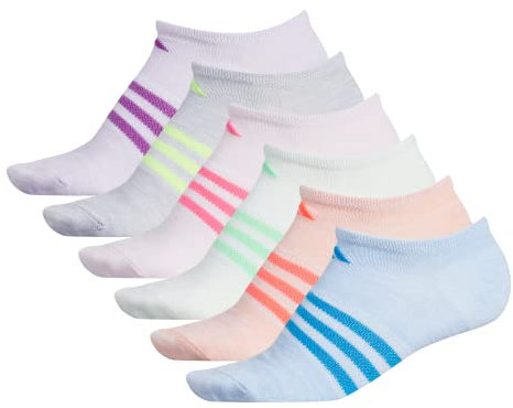 adidas Superlite No Show Calzini da ragazza (6 paia) No Show Socks (confezione da 6), Bambina, Calze No Show, 104284, Glow Blue - Colorante spaziale bianco/blu solare/rosa brillante - bianco, L