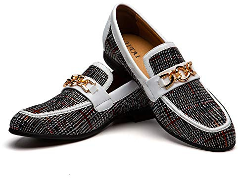 JITAI Zapatos de Cuero para Hombres Patrón de impresión Vestido para Hombres Zapatos holgazán Slip-on Informal Loafer Smoking Slipper, Blanco 02, 45 EU (12 UK)