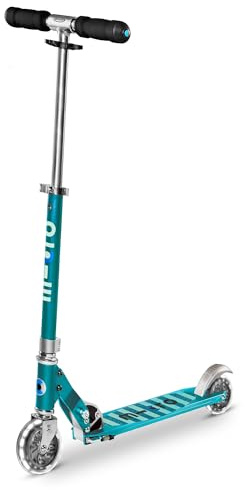 Micro Scooters | Micro Sprite Classic LED barnskoter | Justerbar styre | Lys upp hjul | Vikbar | Ställställ | 5 till tonåringar | Pojkar & Flickor | Aqua