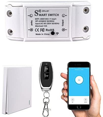 COLOROCK Smart WiFi Light Switch, RF Wireless Remote Control Switch Kit, APP & 433MHz, Compatible with Alexa/Google Home, Voice Control, Timer Function, No Hub Required, 1 Way, 10A