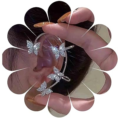 Yheakne Schmetterling Ohrringe Silber Strass Schmetterling Krabbler Ohrringe Cz Ohrringe Ohrringe Ohne Piercing Ohrringe Schmuck Für Frauen Und Mädchen Tier Ohrringe (silber)