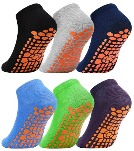 ELUTONG Trampoline Socks for Kids with Grips Non Slip 6 Pairs Bounce House Grip Socks for Kid Boys Girls (2-13 Years)