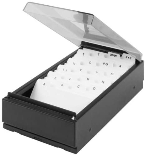 1InTheOffice Business Card Holder Desk, Name Card Organizer with Dividers and Index Tabs, Smoke/Black 650 Cards Capacity