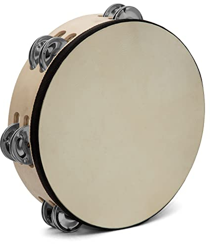 TIGER TAM98-10-BK Tamburin aus Holz, zweireihig, 25 cm, Natur