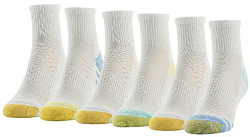 GOLDTOE Women's Half Cushion Sport Quarter Socks with Mesh, 6-Pairs, Aqua Assorted, Shoe Size: 6-9