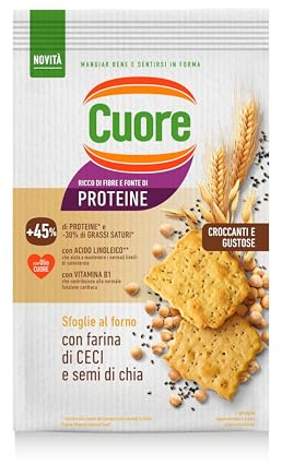 Cuore - Sfoglie Ceci Croccanti, Cotte al Forno. Confezione da 170 g, con Farina di Ceci, di Orzo, di Avena e Semi di Chia. Ricche di Fibre e Fonte di Proteine
