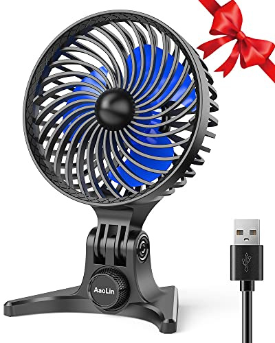 AaoLin USB Desk Fan, Small Fans with CVT Variable Speeds, Strong Cooling Airflow, Quiet Portable, Desktop Mini Personal Table Fan for Room, Home, Office, Bedroom, Blue Black