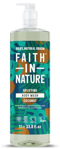 Faith In Nature 1L Natural Coconut Body Wash, Hydrating, Vegan and Cruelty Free, No SLS or Parabens