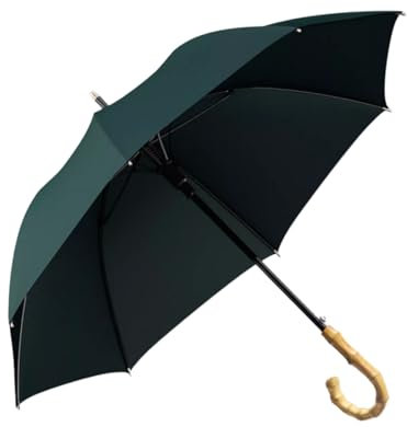JITEM Bamboo Stick Umbrella Retro Handmade J-Handle Golf Umbrella Auto Open Solid Color 210T 8 Ribs Windproof Large Classic Rain Umbrella for Men Women
