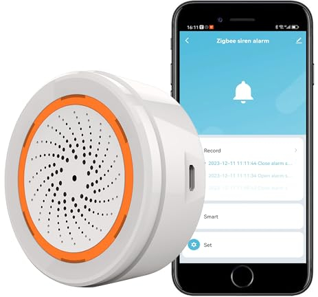 Zigbee - Alarma Inteligente de Sirena: Alarma inalámbrica para Seguridad del hogar y automatización del hogar, Control de aplicación, Alarma de Flash estroboscópico, Sirena de 100 dB, Requiere