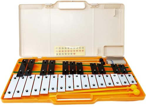 ROCKSTAR - Glockenpiel Carrillón Metalófono AG27K Cromático, 27 Teclas Negras y Blancas con Estuche, 4 Mazas y Paño de limpieza. Xilófono para Estudiantes y Profesionales, Instrumento Musical