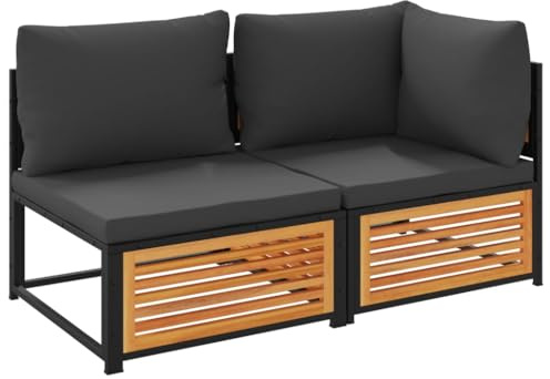 vidaXL Gartensofa 2-Sitzer, Gartensessel mit Kissen, Modular Ecksofa für Garten Terrasse Balkon, Sofa Garnitur Gartenmöbel, Poly Rattan