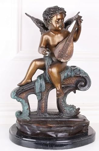 Sittande stor amor med mandolin bronsfigur