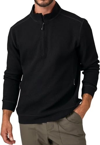 Runcati Herren Half Zip Sweatshirt Premium Funktionaler Stehkragen Pullover Lässig Langarmshirt Männer Polo Sweater Schwarz L