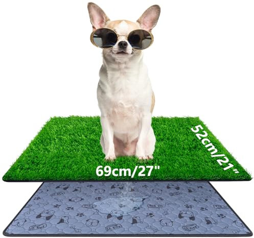 Alckijy 68x52 cm Hundeklo Hundetoilette Welpentoilette mit Kunstrasen, Hochdurchlässiger Hundetoilette Welpenklo Haustiertoilette, mit Waschbar Wiederverwendbar Trainingsunterlage für drinnen draußen