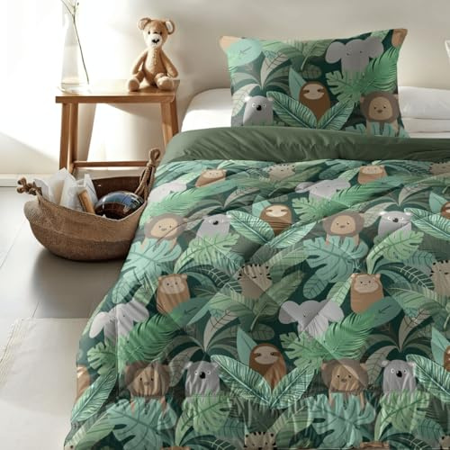 Zelesta Kiddybed kinderbettwäsche 135x200 4 Jahreszeiten - Bettwäsche winterdecke und Sommer-Bettdecke - Waschbare kinderdecke ohne Bezug - Kinderbettdecke mit Muster (Jungle Fantasy)