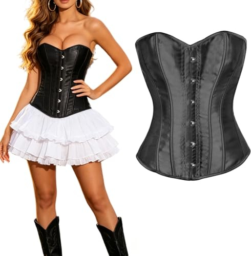 LEACOOLKEY Korsett för kvinnor, topp, bustier, helbröst, gotisk korsett kroppsformare, midjeband, Cincher XS-XXL