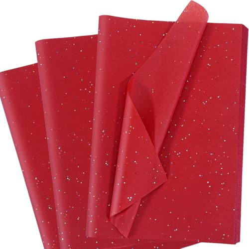 Carta velina glitterata per sacchetti regalo, 60 fogli di carta velina rossa, carta velina, carta da regalo lucida per compleanni, Natale (rosso)