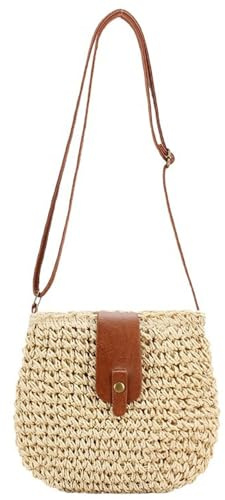 HTTDSLF Bolsa de Hombro de Paja para Mujer, Pequeña Bolsa Cruzada de Verano con Cremallera, Estilo Bohemio Bolso de Hombro Paja, Adecuado para Viajes a La Playa, Vacaciones