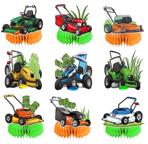 9 Pcs Lawn Mower Honeycomb Centerpieces Lawn Mower Table Decorations Lawnmower Party Decorations for Lawn Mower Birthday Party Supplies