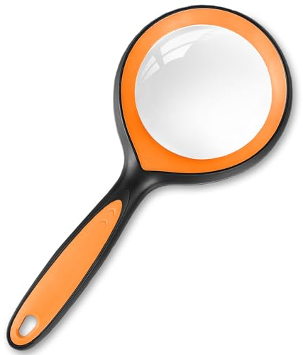 AMFUN Loupe de Lecture en Verre 10X, Loupe Grossissante à Main pour Journaux, Lecture de Livres Scientifiques, Insectes, Observations et Travaux Manuels (Noir-Orange)