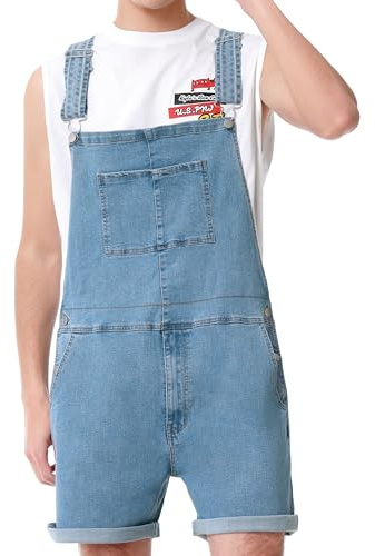 QOSAKIY Shorts Overalls for Men Work Jumpsuit Stretchy Rompers Bibs Coveralls Overol Para Hombre White Elephant Gifts(Blue,2XL)