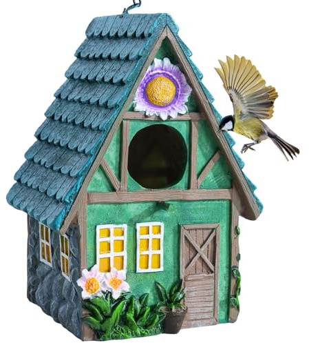 DEWEL Bird Houses for Garden, Weatherproof Resin Hanging Bird Nesting Box