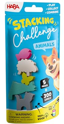 HABA Stacking Challenge Animaux – Le Duel d'empilage captivant 300 Niveaux, Jeu d'adresse Compact à partir de 6 Ans, Jeu de Voyage idéal et Cadeau à emporter – 2013867001