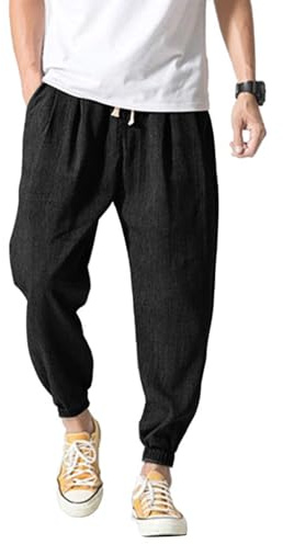 CTU Mens Linen Trousers Casual Harem Pants Summer Beach Pants | Elastic Waist Drawstring, Lightweight, Hippie, Yoga Beach Pants, Pirate, Medieval, Linen Baggy Pants