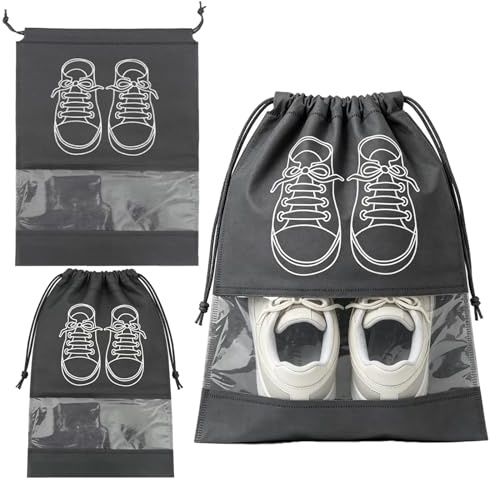 10Pcs Travel Shoe Bags, 44 x 32cm Dust Proof Shoe Waterproof Storage Bags, Large Drawstring PVC Shoes Storage Bags, Drawstring Shoe Bag for Daily and Travel Use (Black)