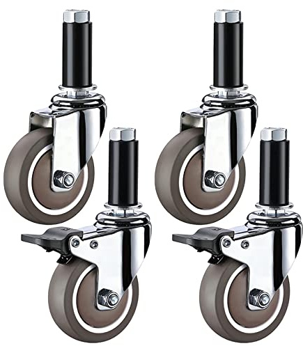 4-pack 50 mm svängbara hjul med broms, släta och tysta ersättningshjul för servering av vagnar i rostfritt stål, matvagnar och rengöringsvagnar.