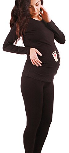 M.M.C. Impronta Bambino - Simpatica graziosa T-Shirt Premaman Manica Lunga per la Gravidanza (Nero, Medium)