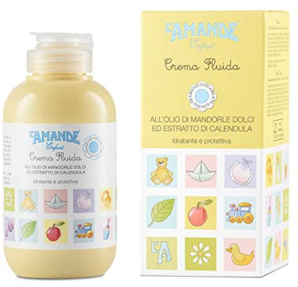 L'AMANDE - Liniment für Babys mit Vitamin E und Mandelöl, feuchtigkeitsspendende Creme für Körper, Baby, Kinder, beruhigend, trockene Haut, flüssige Körpercreme mit Ringelblume, hergestellt in