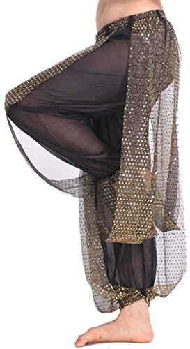 Baisdan Pantaloni Harem Yoga di Danza del Ventre, Pantaloni tribali arabici Indiani in Chiffon da Donna Adatti per Feste di Danza Yoga Pilates Zumba Nero