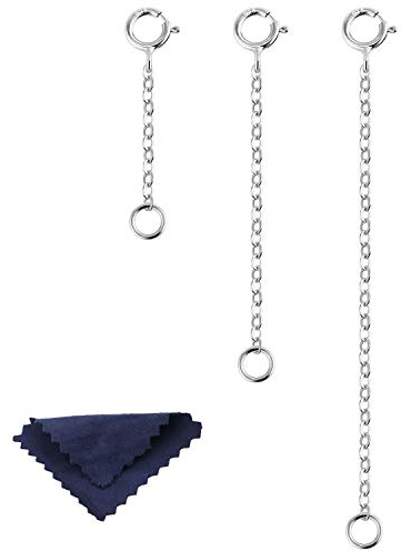 ALEXCRAFT 3 alargadores para cadenas de plata de ley 925, cadenas de extensión de collar de cadena de extensión de plata de ley para la fabricación de joyas, collar de pulsera de cadena (1 2 3