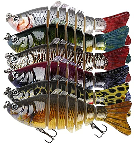 6Pcs Fishing Lures for Bass, Topwater Trout Lure, Multi Jointed Swimbaits, Multi-Jointed Slow Sinking Hard Baits, Swimming Lures for Freshwater Saltwater, Lifelike Fishing Lures Kit