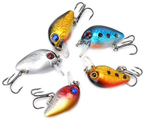 Agatige Cebo Artificial de Pesca, 5 uds. Mini Crankbait de 3 cm con Anzuelo Triple para truchas Rojas