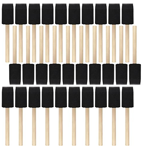 BLMHTWO Lot de 30 pinceaux en mousse de 2,5 cm avec manche en bois et tête biseautée, pratiques et durables - Lavables