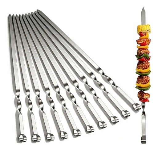 10 Stück Grillspieße lang Grillspieße aus Edelstahl 60cm Schaschlikspieße Lange Spieße für Fleisch Gemüse Stockbro BBQ Grillen Grillzubehör aus Edelstah (60cm)