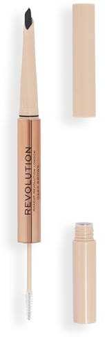 Makeup Revolution, Fluffy Brow Filter Duo, Brow Pencil & Eyebrow Gel, Available in 5 Shades, Dark Brown, 1pc