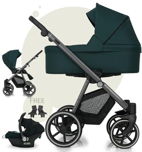 my junior® NOAX² 3-in-1-Kinderwagen inkl. Babyschale, Liegewanne, Sportsitz, Adapter, geräumiger Einkaufskorb in Parkside Green