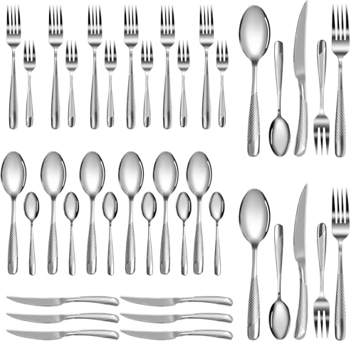 FANTICDE Cutlery Set, 40 Piece Stainless Steel Flatware Set Tableware Silverware Set with Spoon Knife and Fork Set, Service for 8, Dishwasher Safe/Easy Clean, Mirror Polished(Silvery)