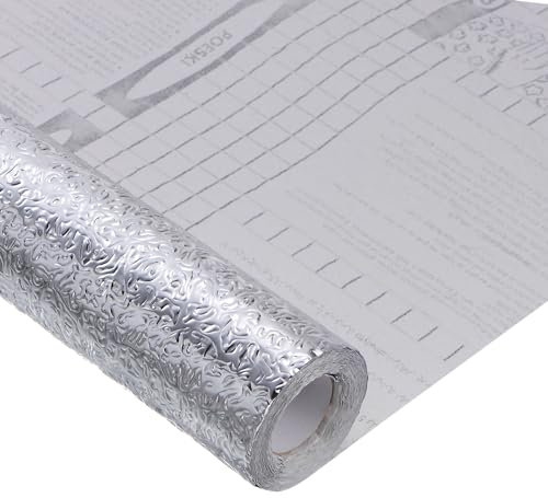 QUARKZMAN Encimeras Autoadhesivas de Aluminio Plateado 31.5x118 para Cocina, Papel de Respaldo para Salpicadero de Cocina, Estantería y Cajón