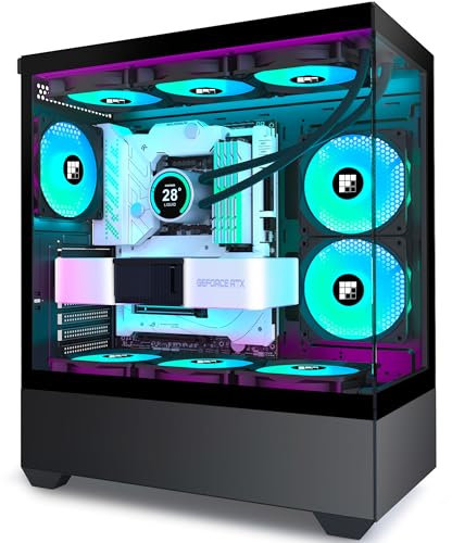 FOIFKIN F1 PC Gehäuse - Vorinstallierter 5 PWM ARGB-Lüfter, ATX Mid-Tower Gaming PC Gehäuse, 270° Panoramaglas mit Type-C (Schwarz, F1)