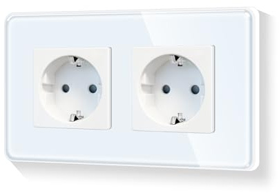 LIAONFOY Runde Schuko Doppel Steckdose Unterputz 2 Fach Wandsteckdose Weiße mit Glasrahmen 16Amp 110-250V 157mm